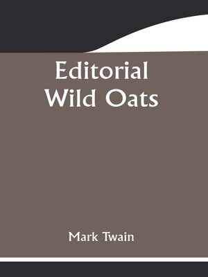 cover image of Editorial Wild Oats